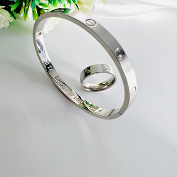 Silver Cartier Bangle and Ring Set – Elegant Luxury Jewelry for Women