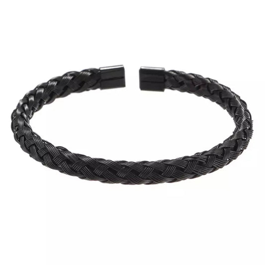 316 Stainless Steel Black Braided Bangle Kara Bracelets for Men Titanium Steel Opening Cable Bracelet for Men